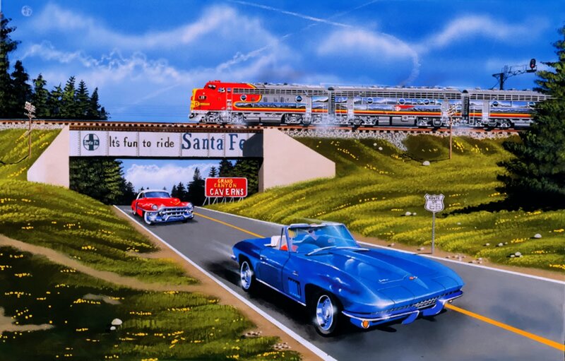 Classic Cars on Road — Blue