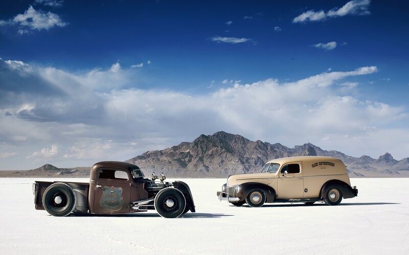 Classic cars on salt flats