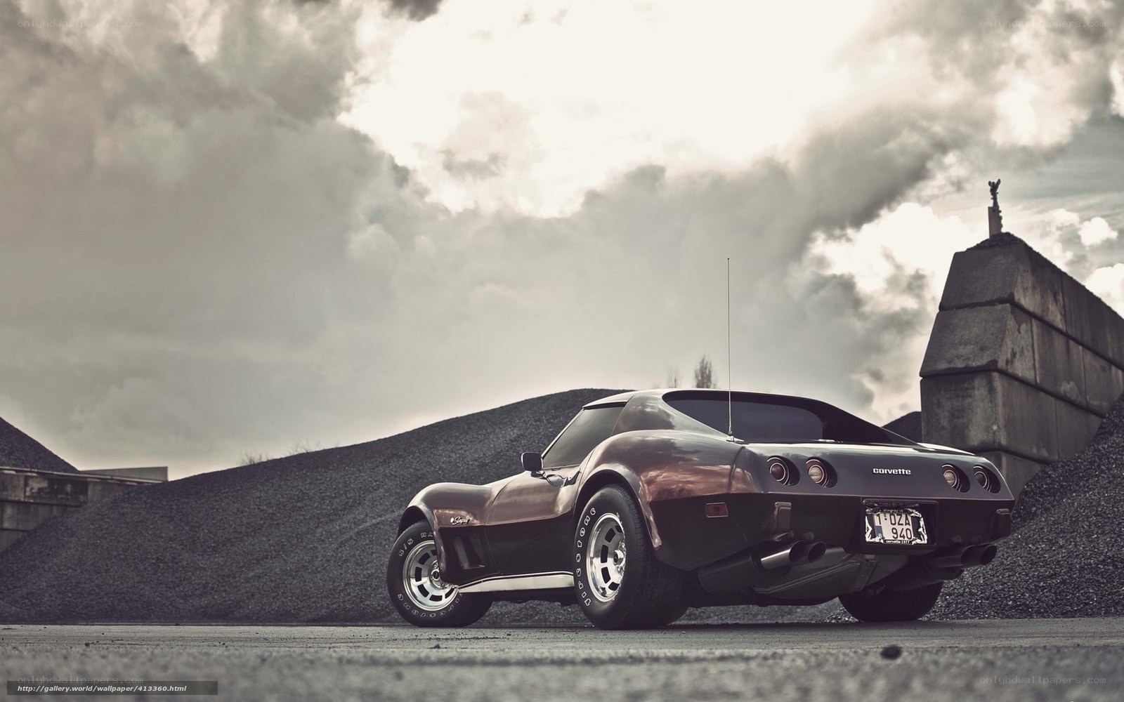 Classic Corvette on gravel lot