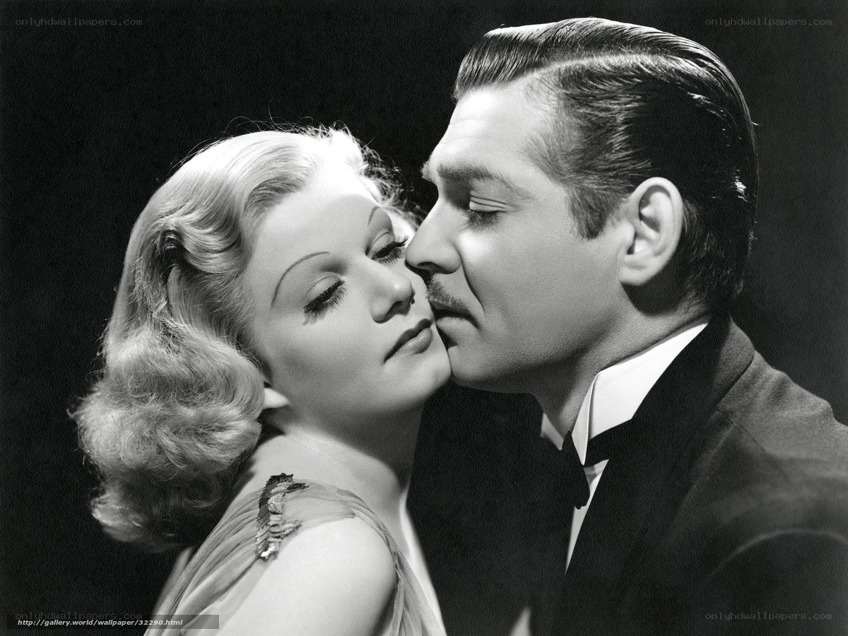 Classic film couple kissing