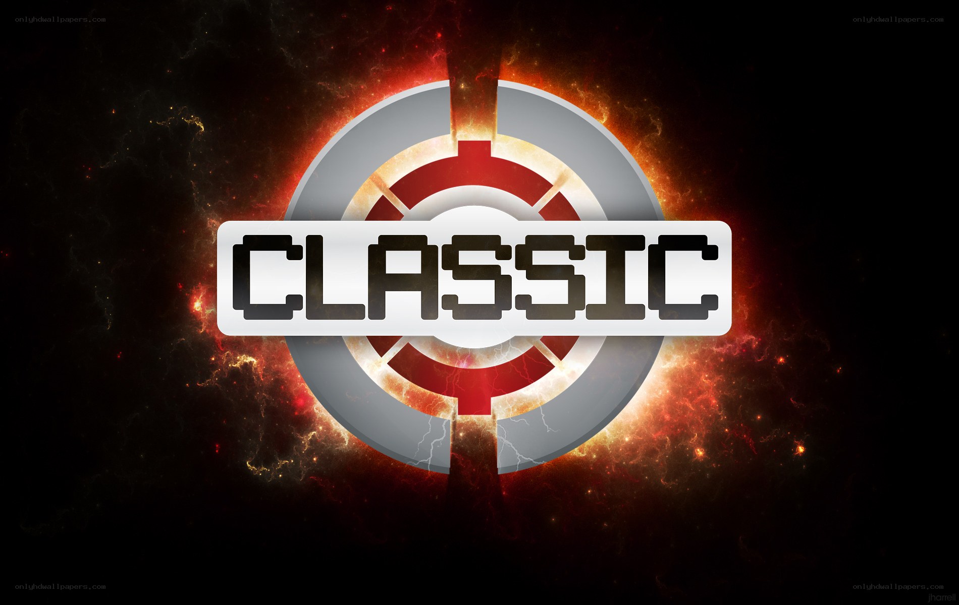 Classic game logo with fiery background