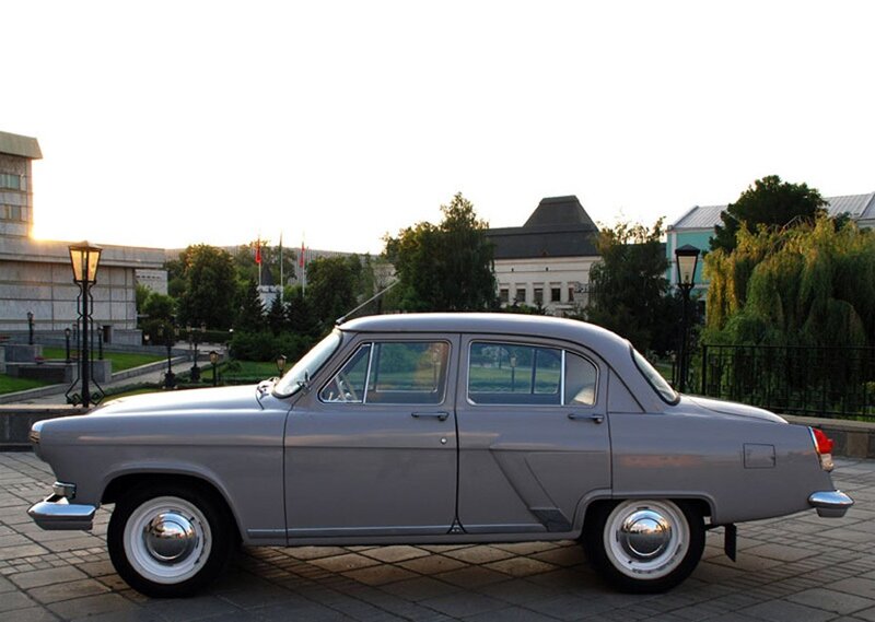 Classic gray sedan on a city street