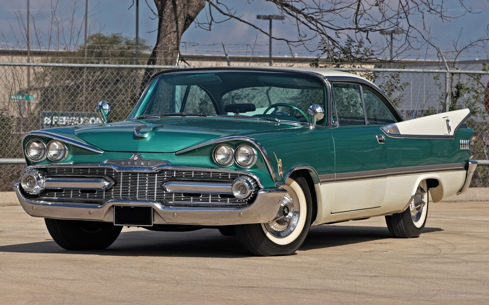 Classic green and white car