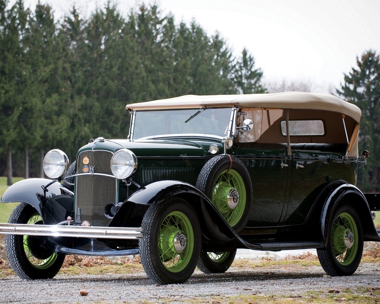 Classic green convertible car