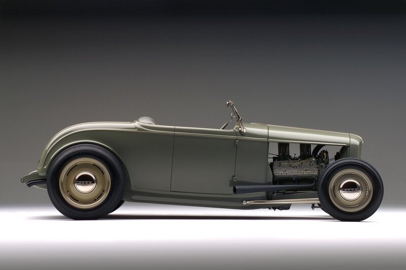 Classic green hot rod car