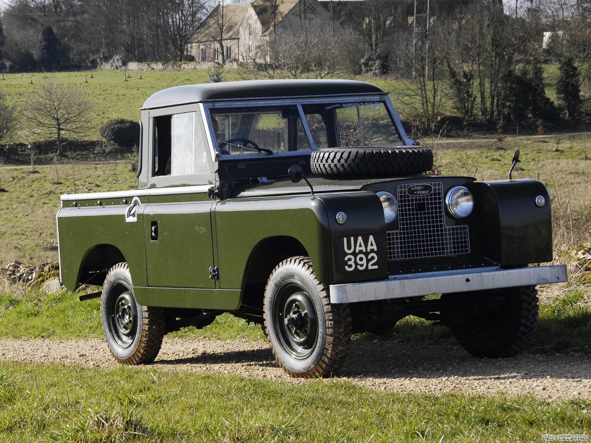 Classic green Land Rover pickup