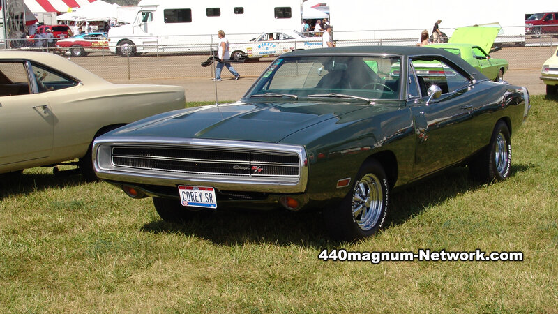 Classic green muscle car at show