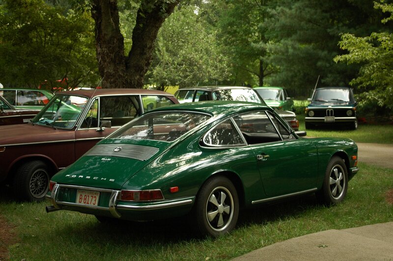 Classic green Porsche at car show