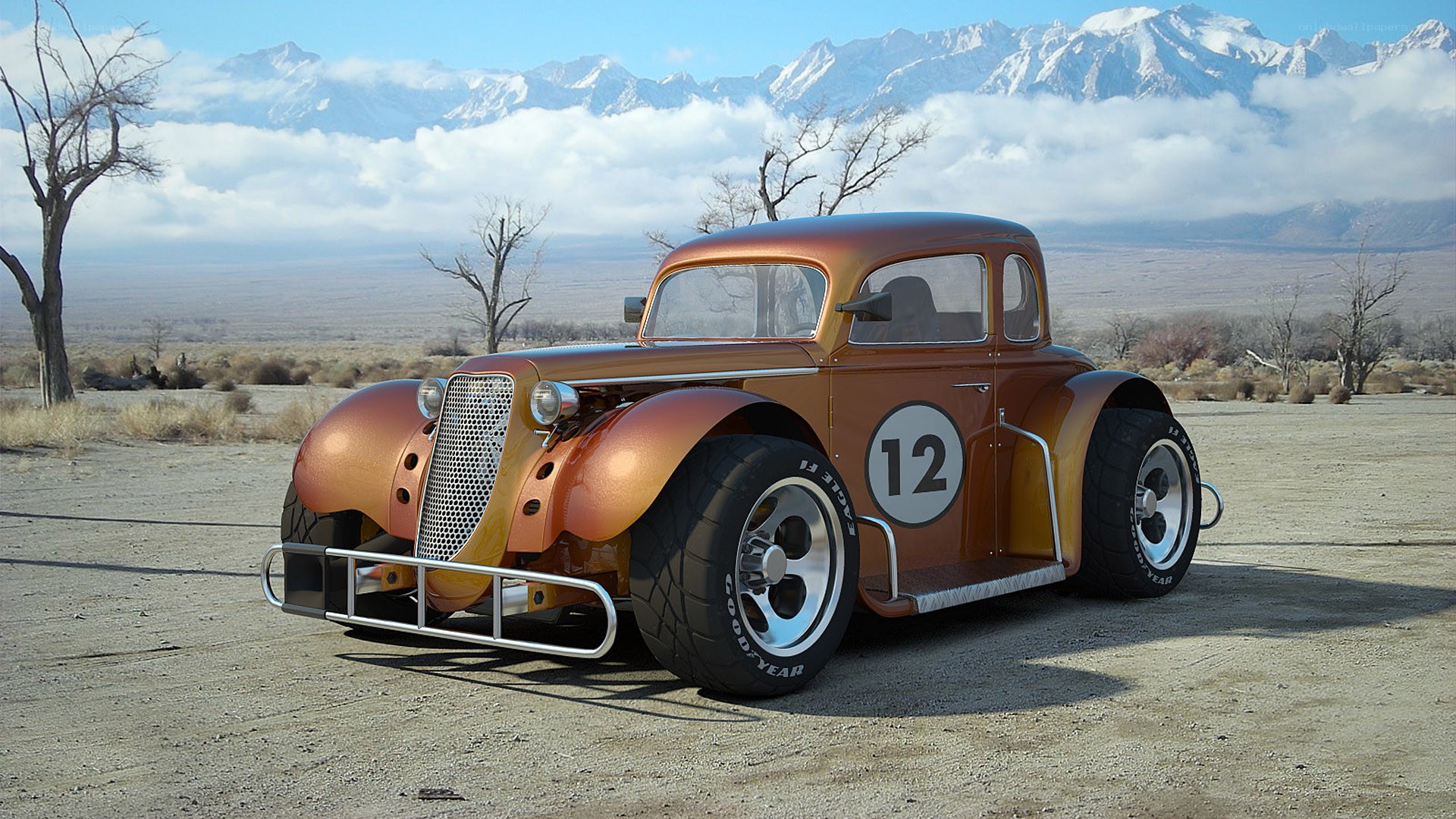 Classic hot rod in desert