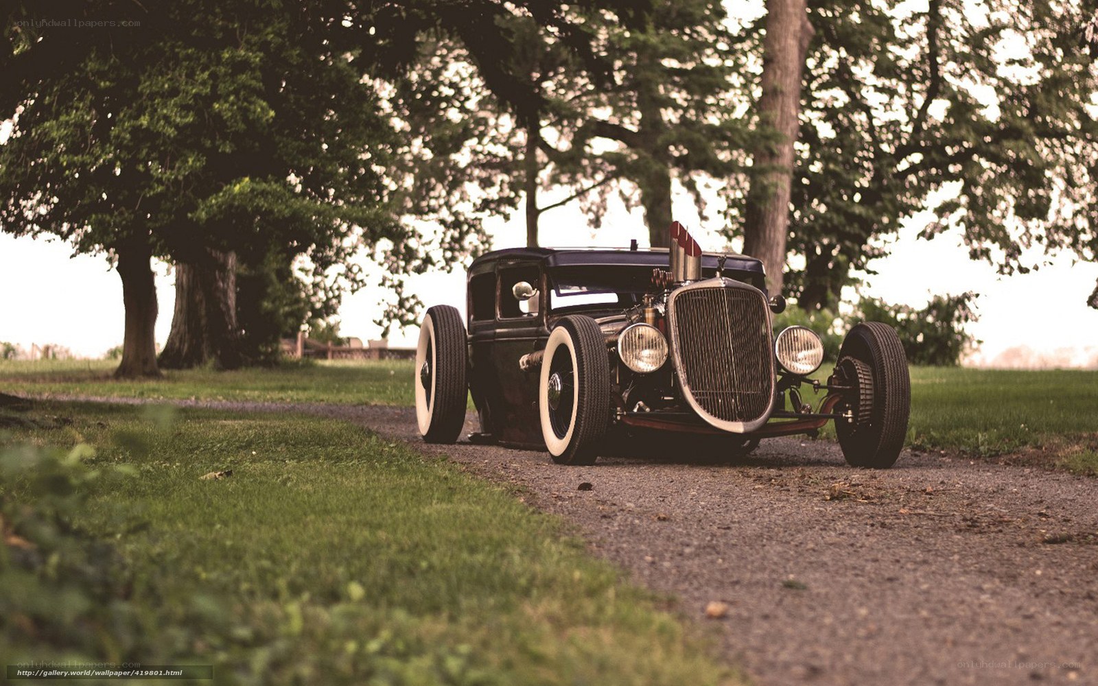 classic hot rod on a country road