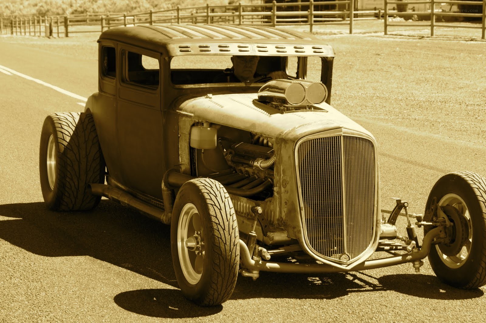 classic hot rod on road