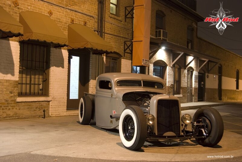 Classic hot rod truck at night