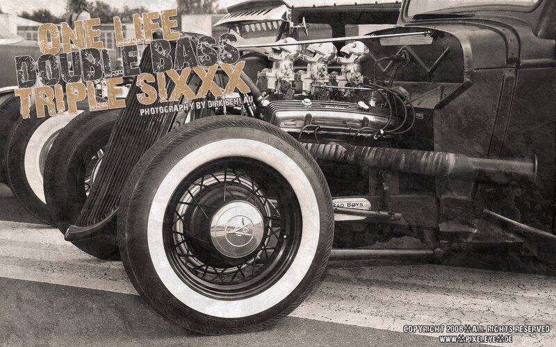 Classic hot rod with triple carburetors