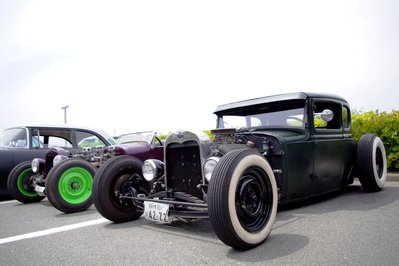 Classic hot rods at a car show