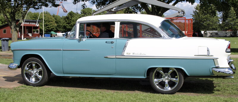 Classic light blue and white car