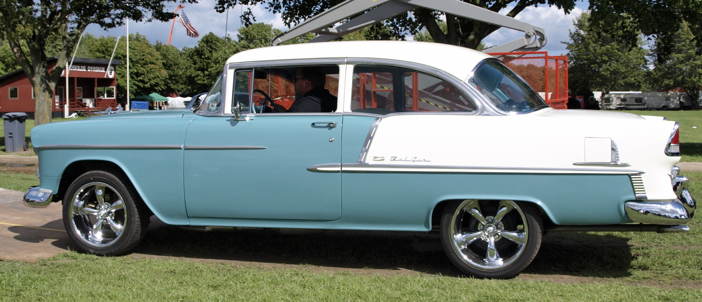 Classic light blue and white car
