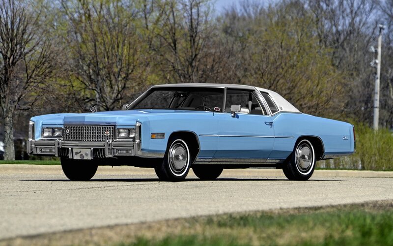 Classic light blue Cadillac coupe