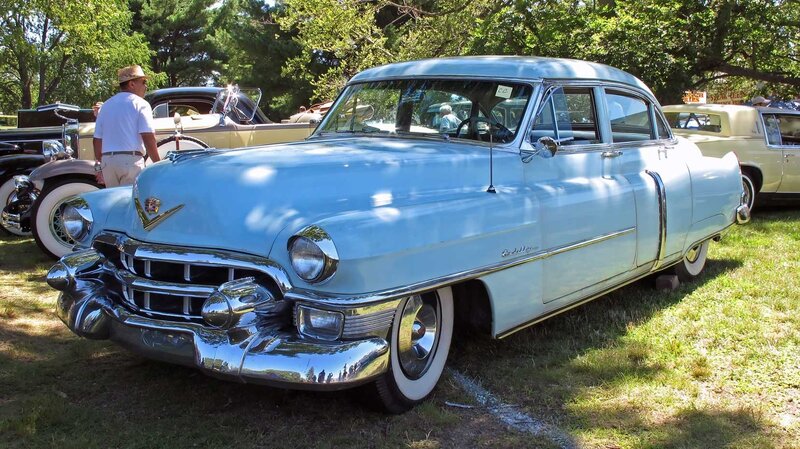 Classic light blue Cadillac sedan
