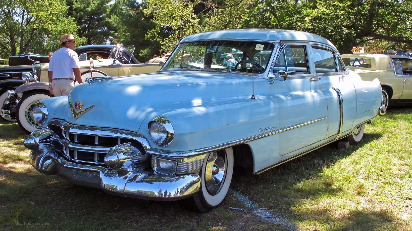 Classic light blue Cadillac sedan