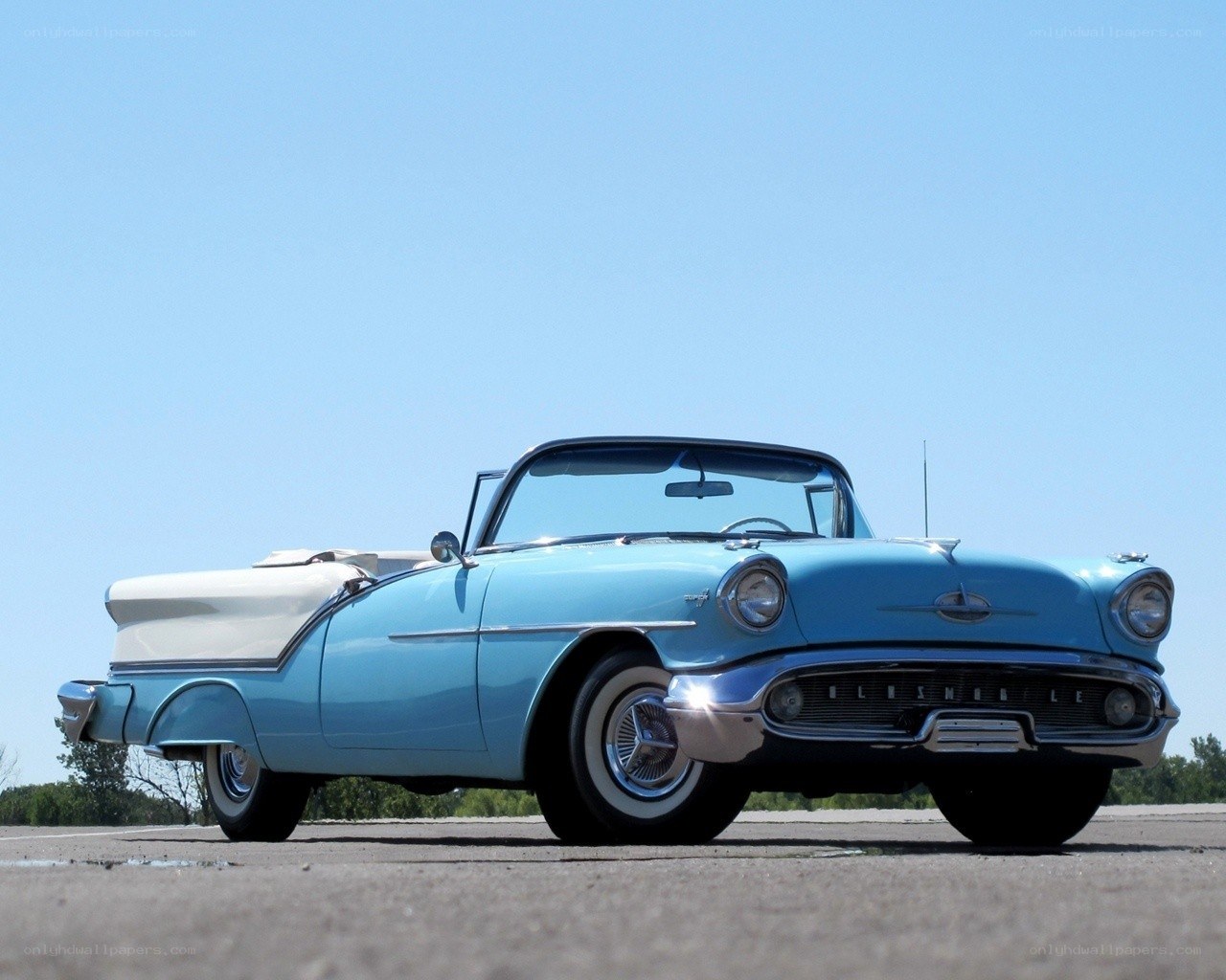 Classic light blue convertible car