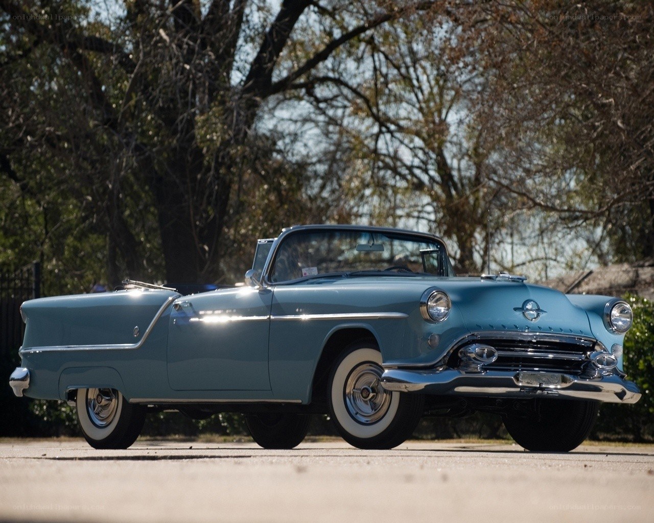 Classic light blue convertible car