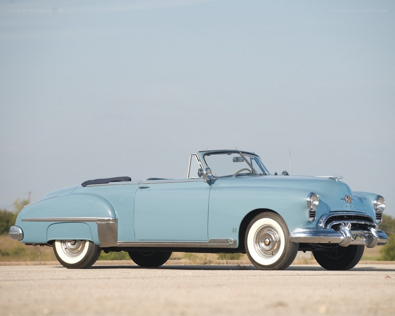 Classic light blue convertible car