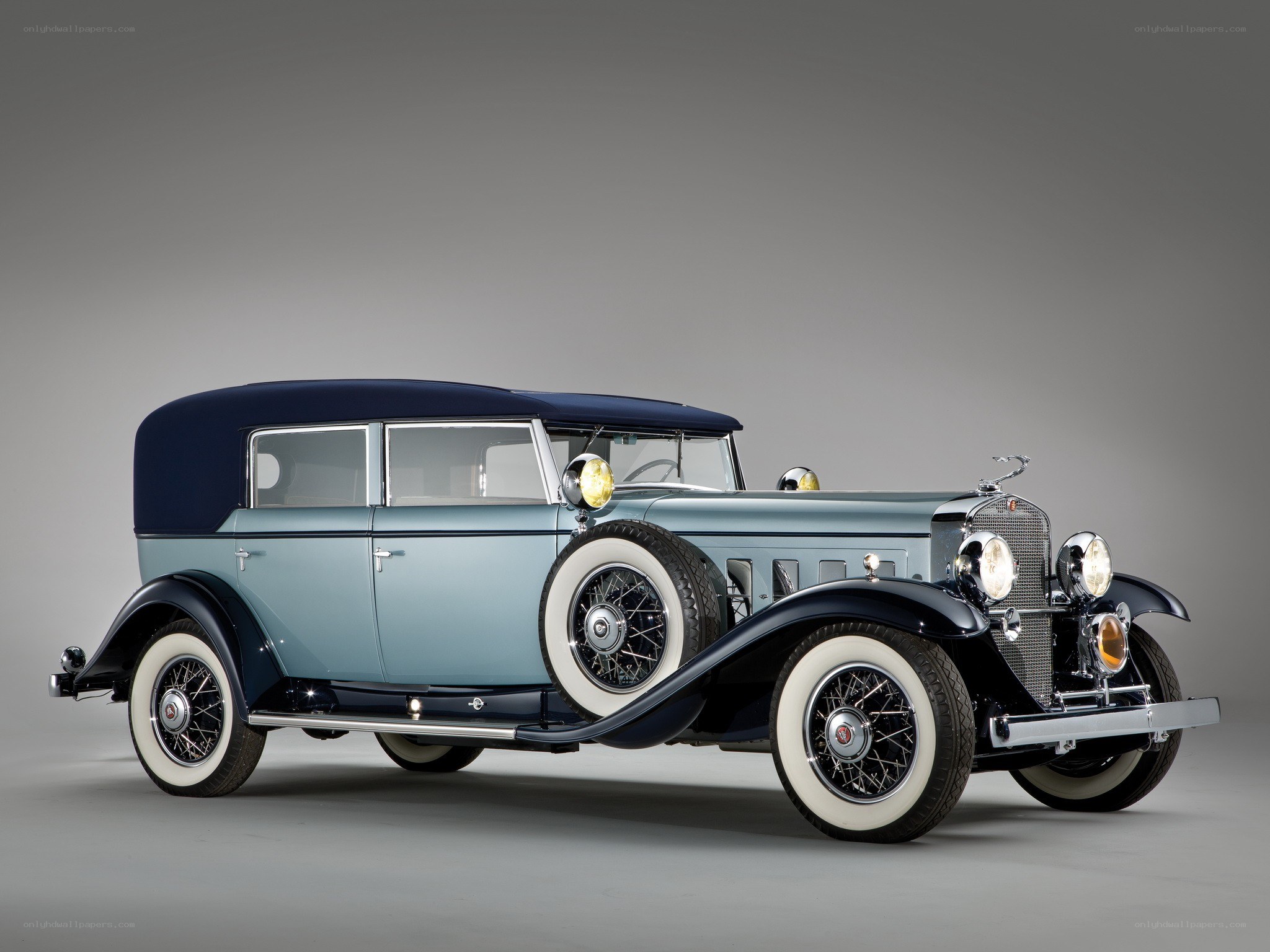 Classic light blue convertible car