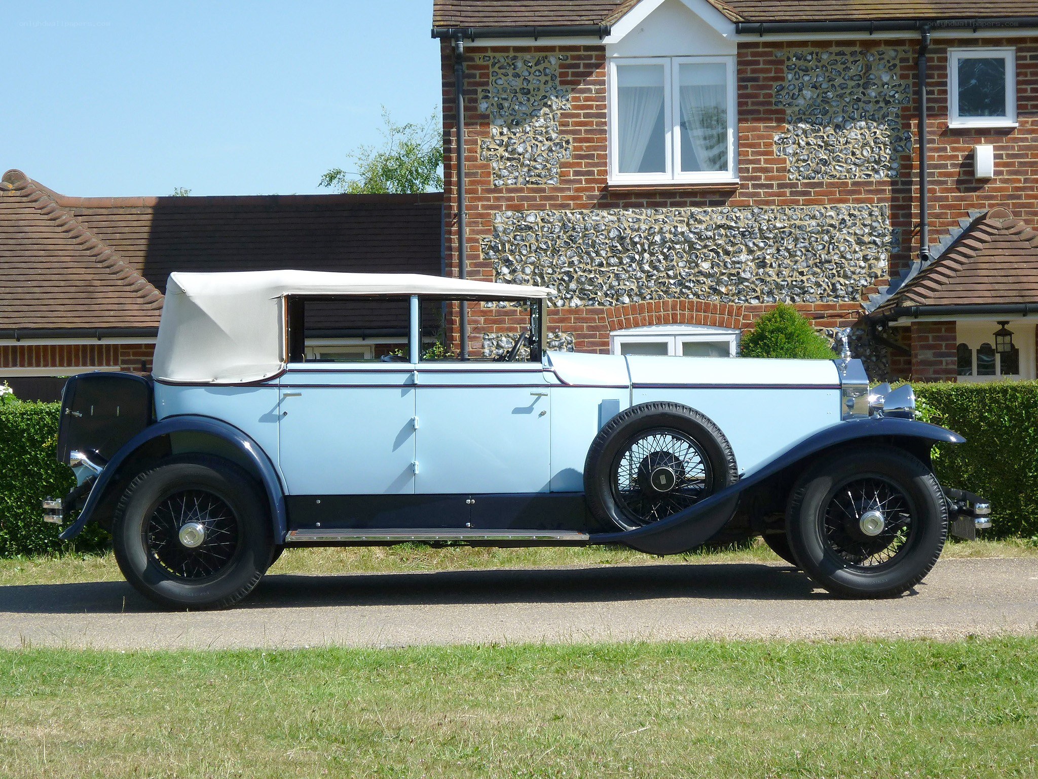 Classic light blue convertible car