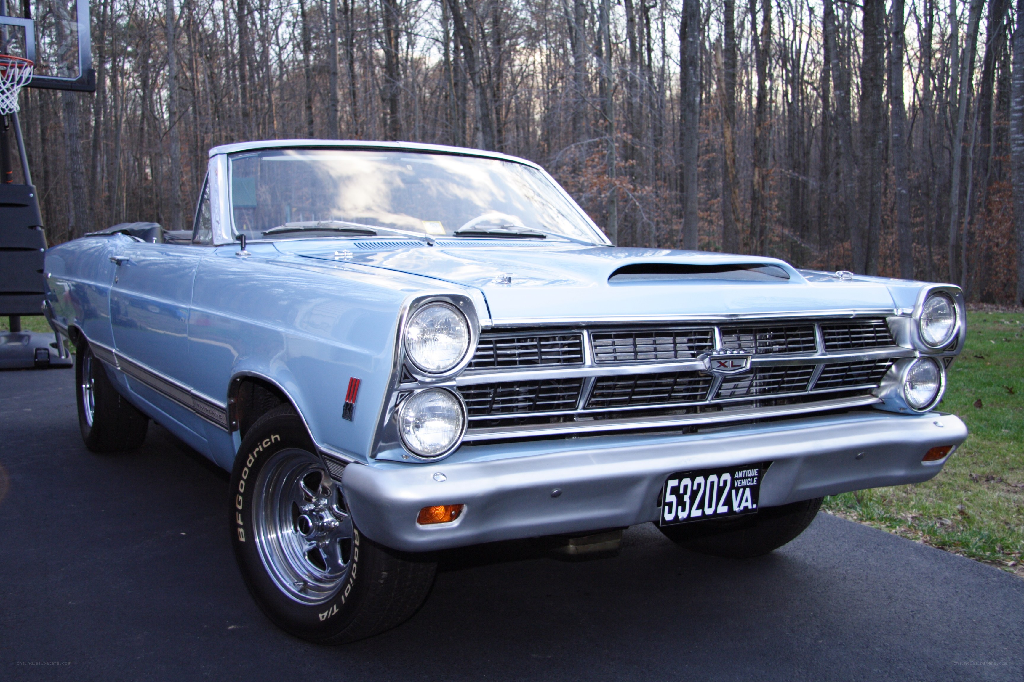 Classic light blue convertible car