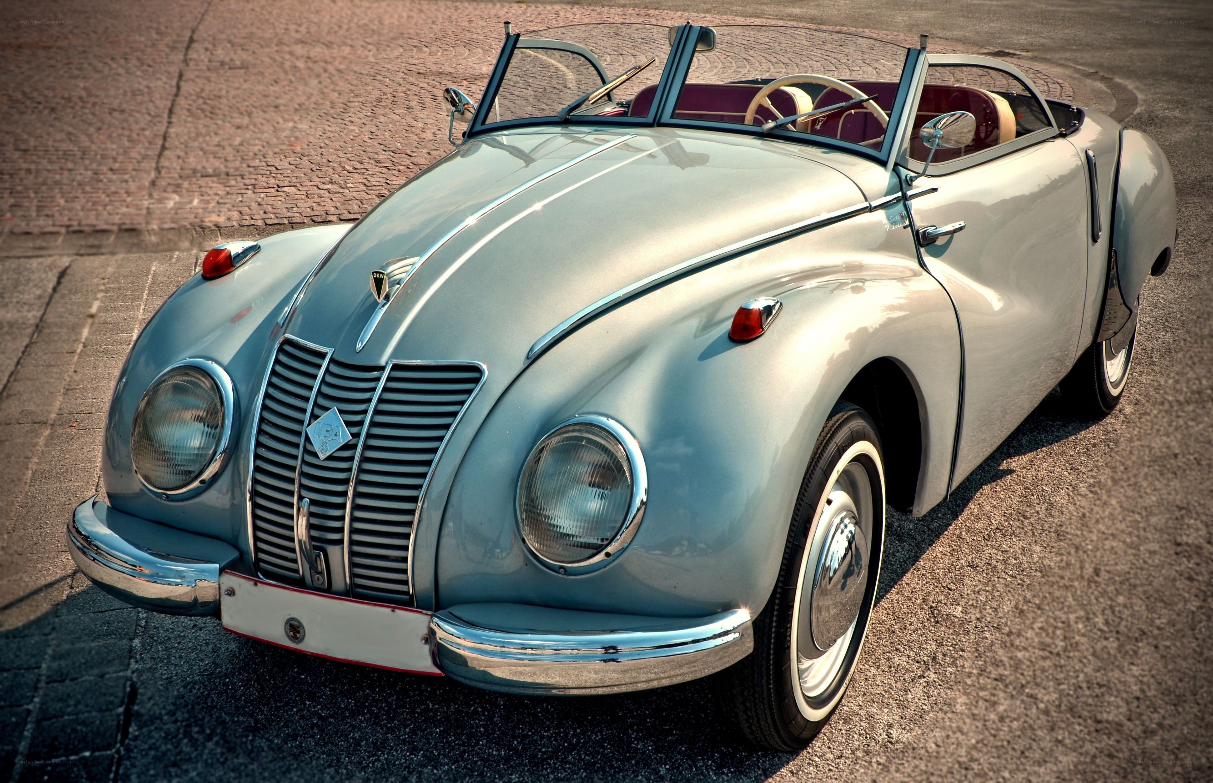 Classic light blue convertible car