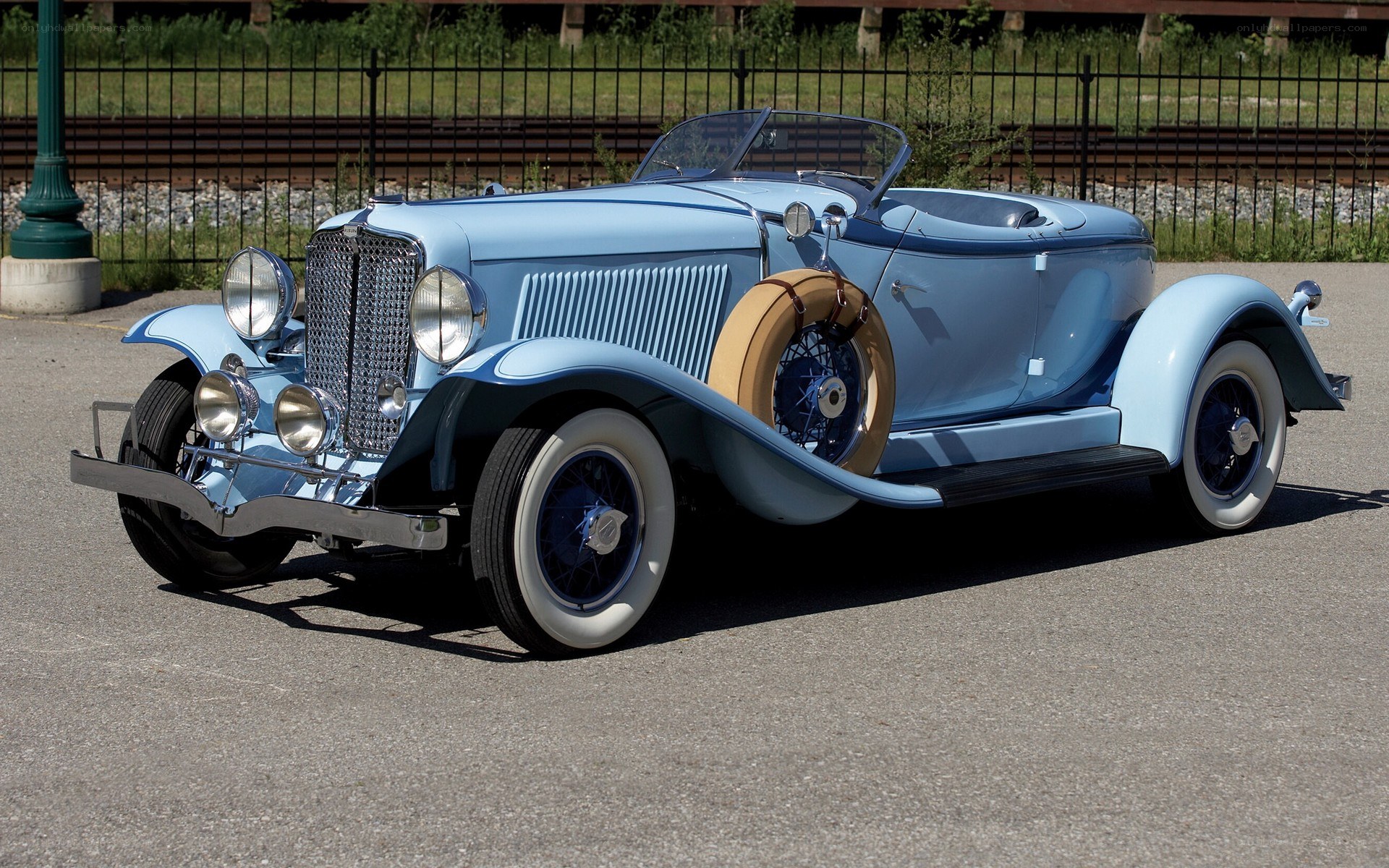Classic light blue convertible car