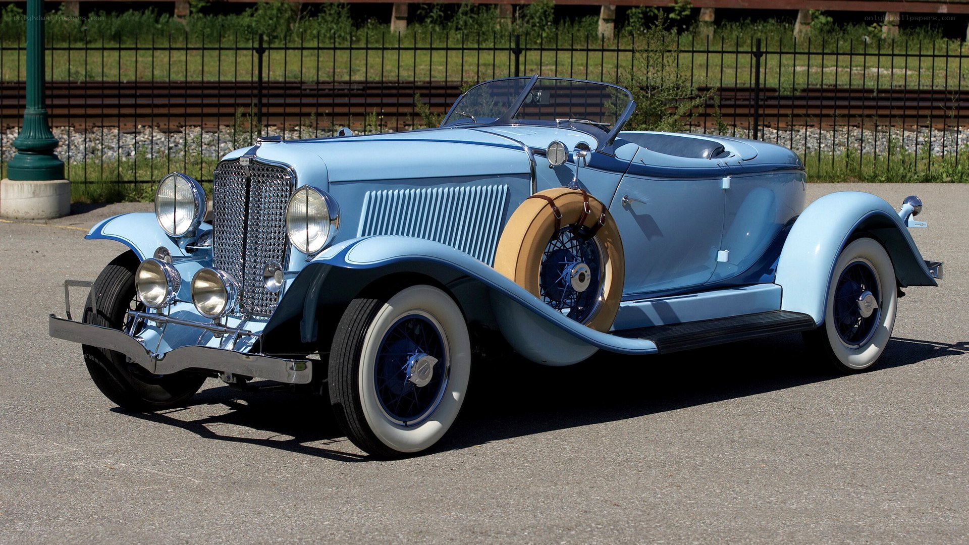 Classic light blue convertible car