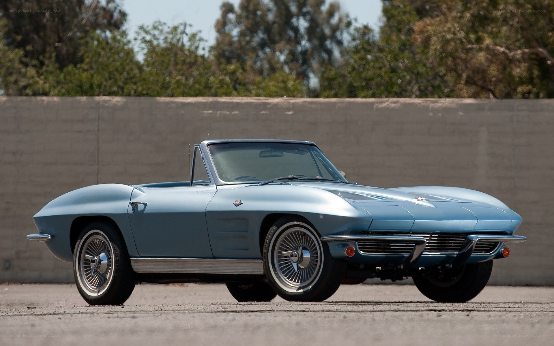 Classic light blue Corvette convertible