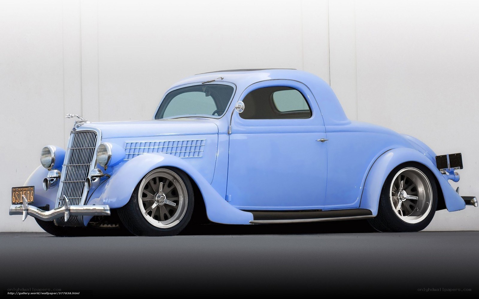 Classic light blue hot rod coupe