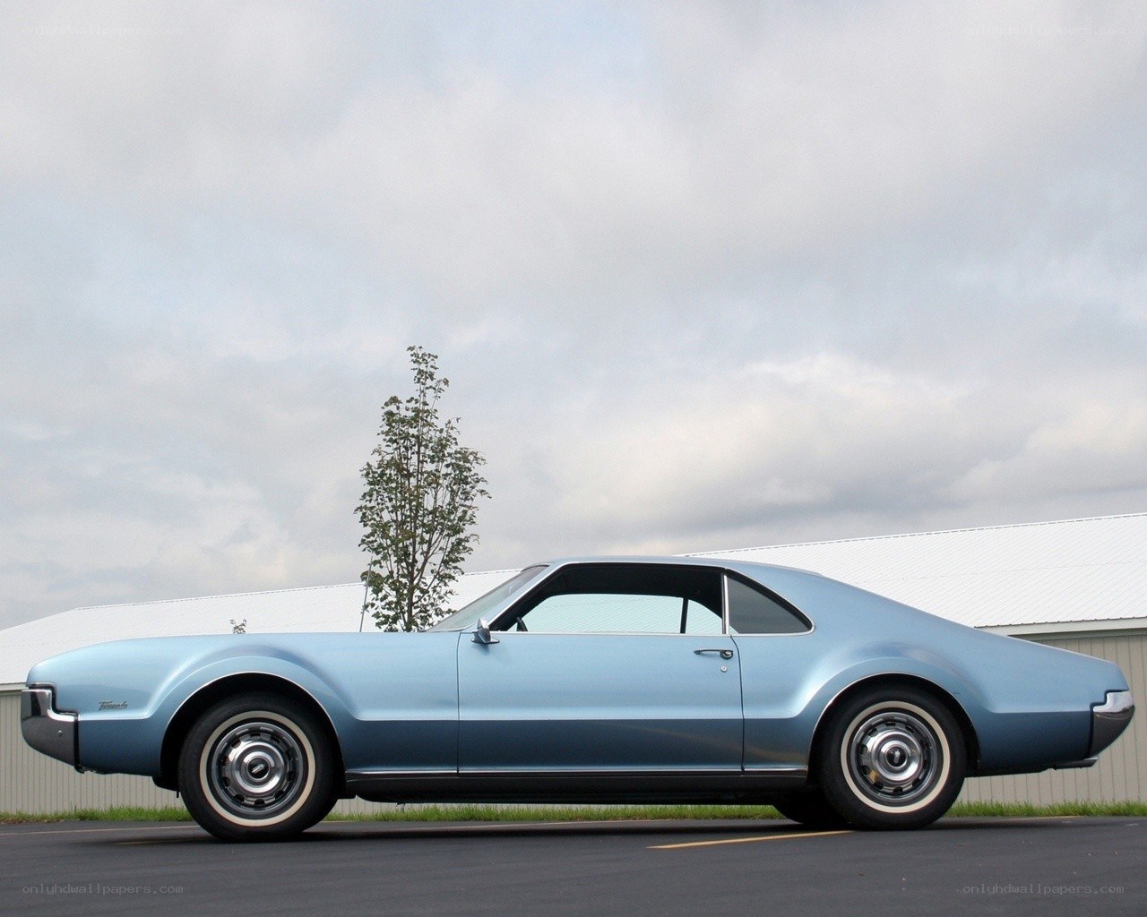 Classic light blue muscle car