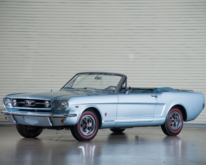 Classic light blue Mustang convertible