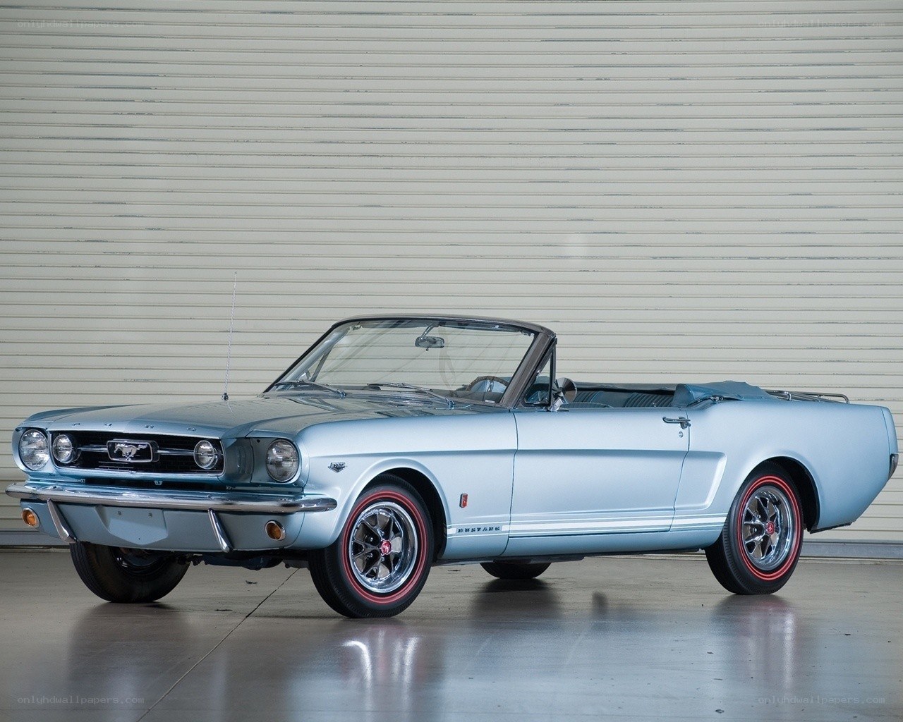Classic light blue Mustang convertible
