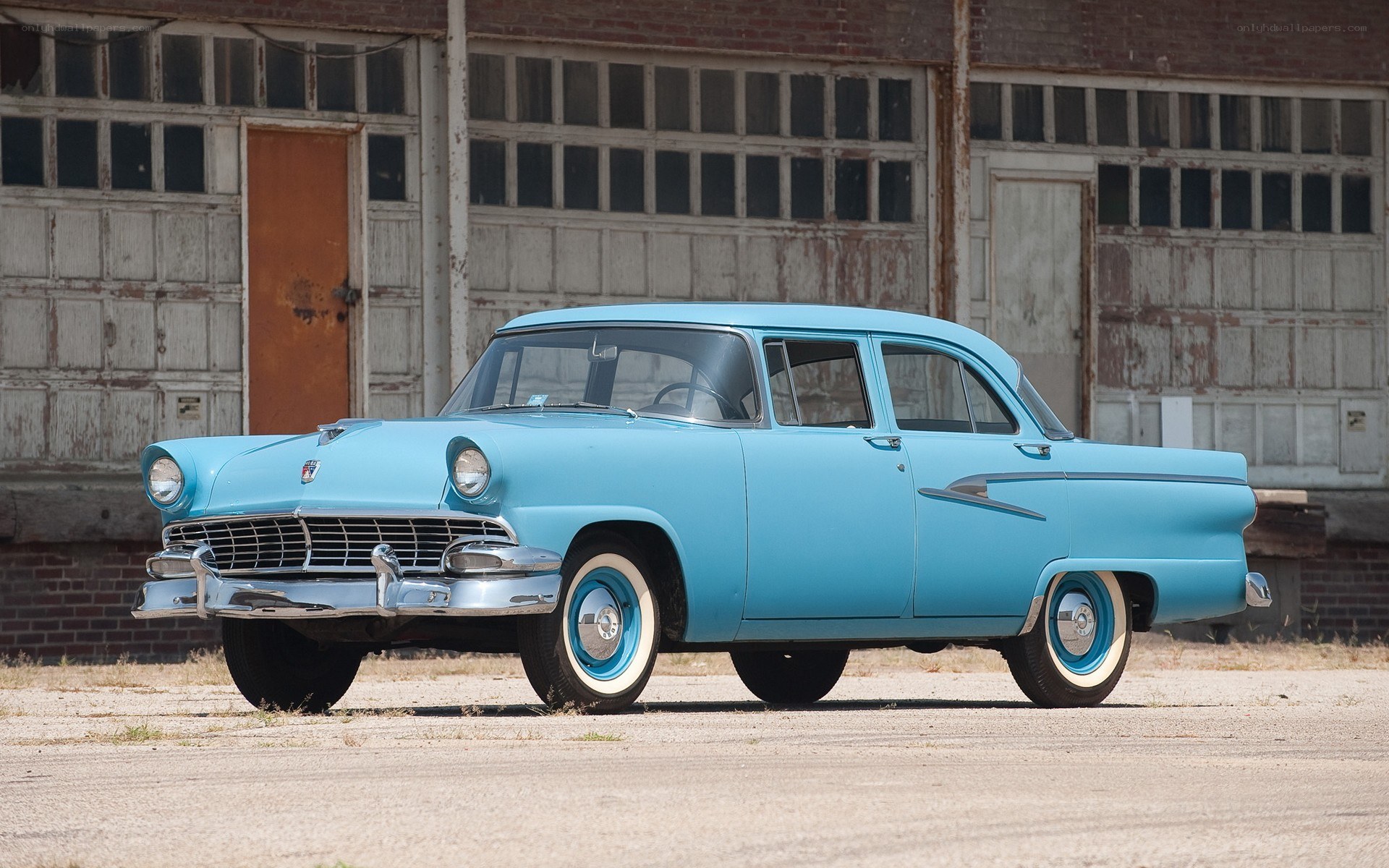 Classic light blue sedan car
