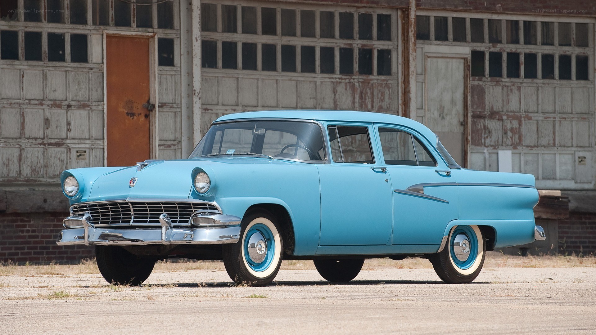 Classic light blue sedan car
