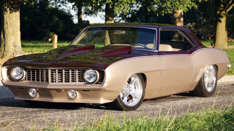 Classic maroon and gold muscle car
