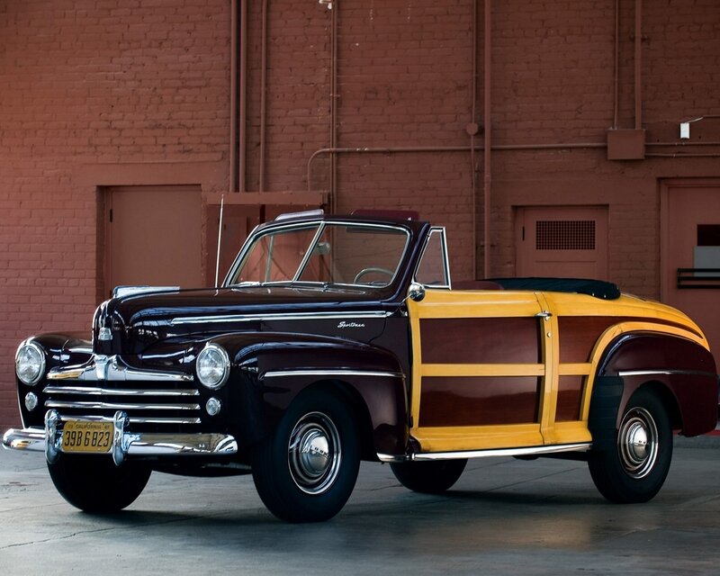 Classic maroon and yellow woodie car