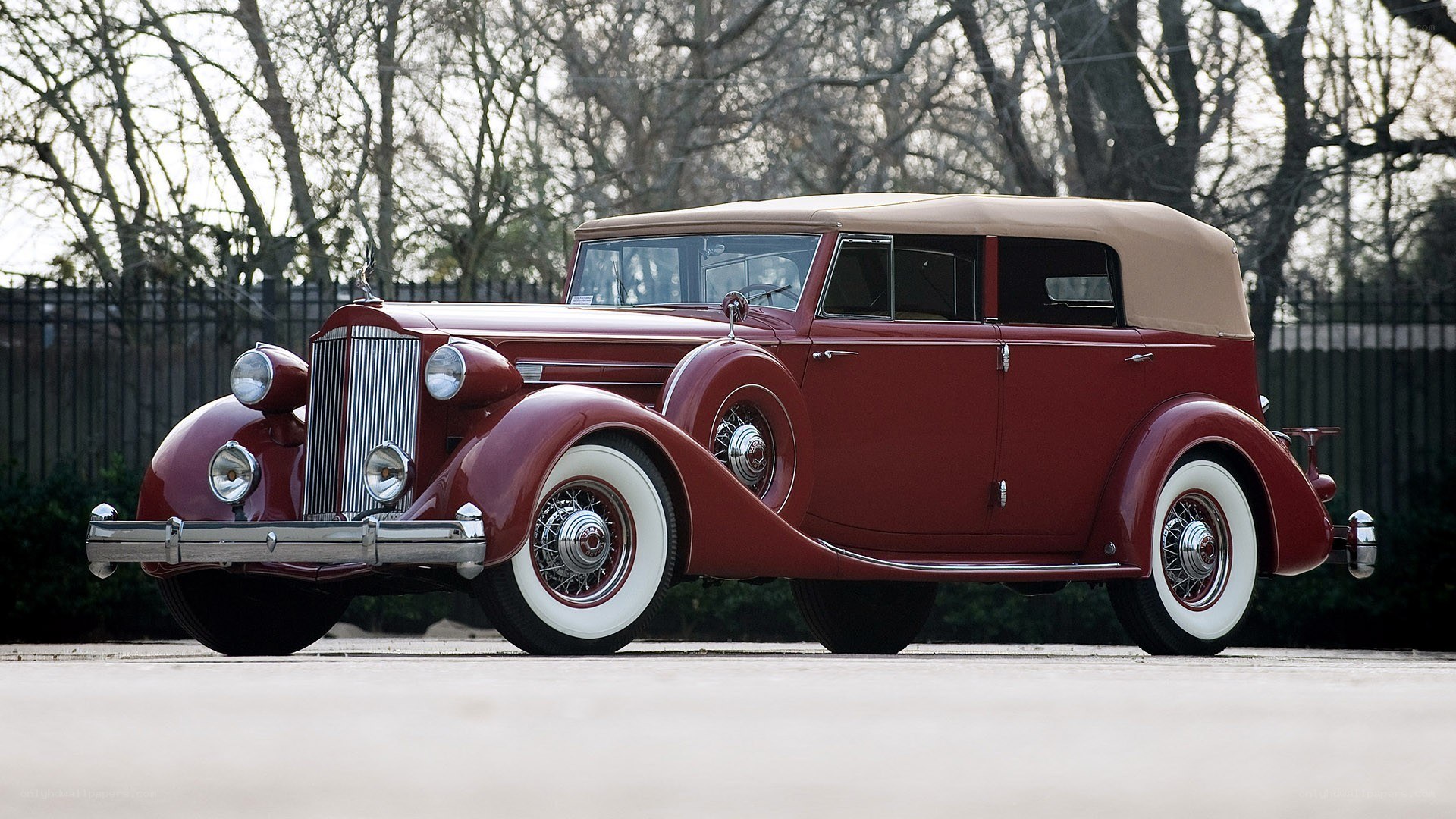 Classic maroon convertible car