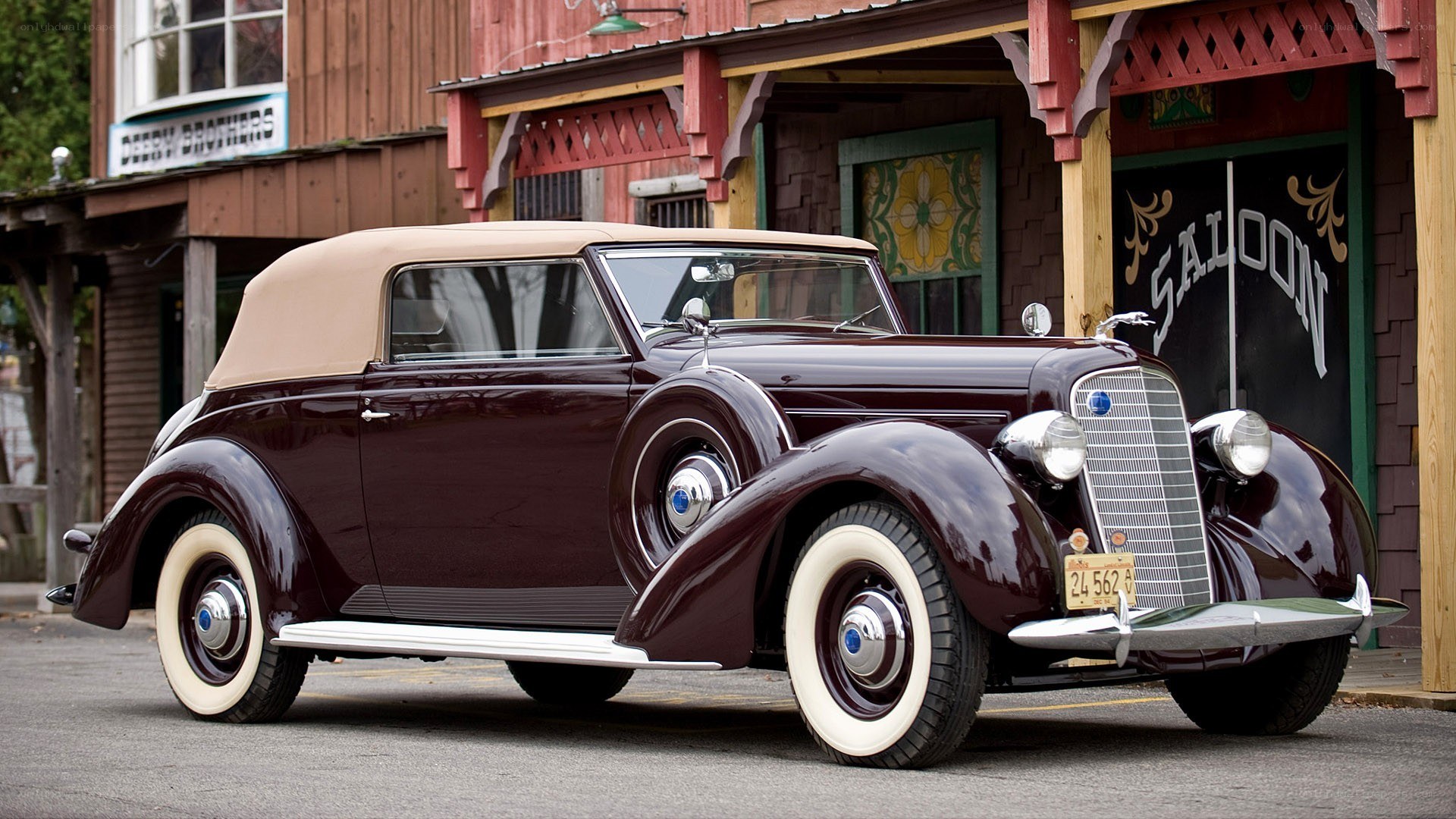 Classic maroon convertible car