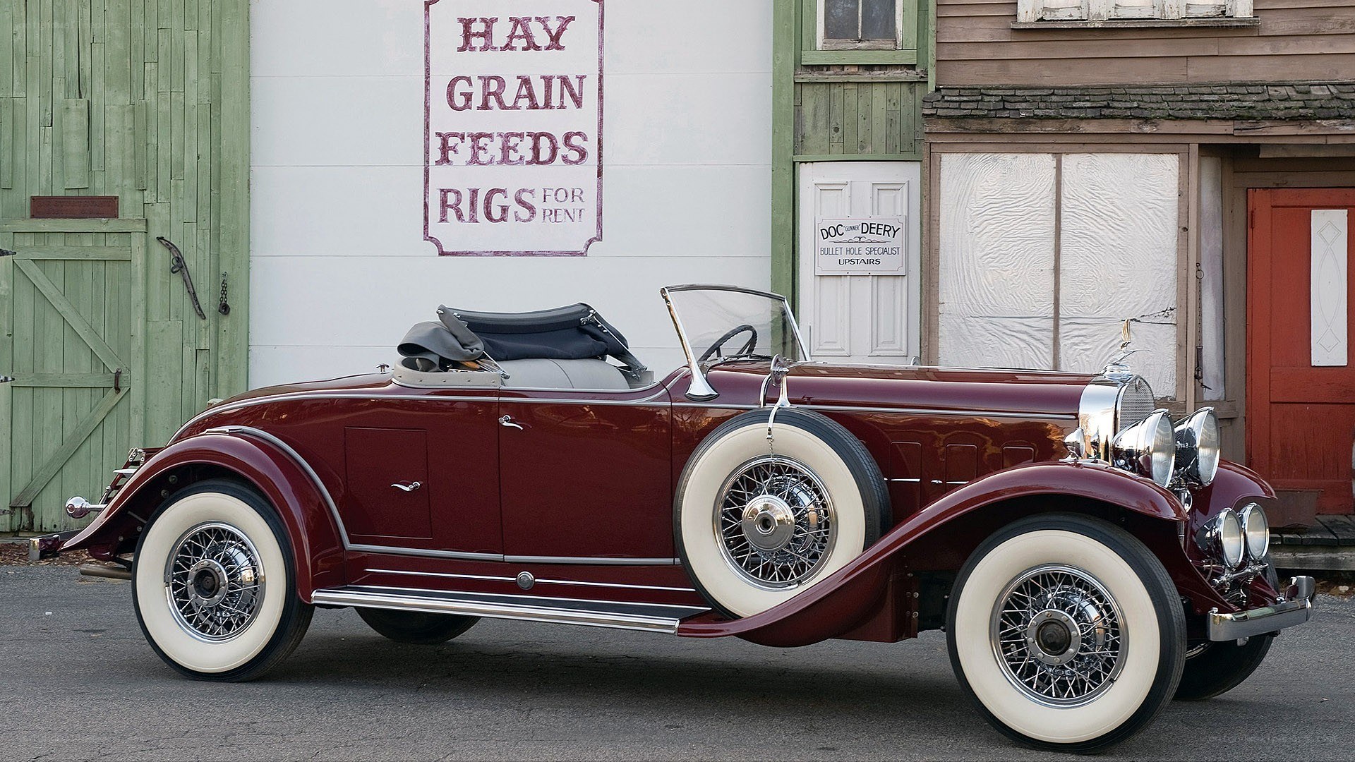 Classic maroon convertible car