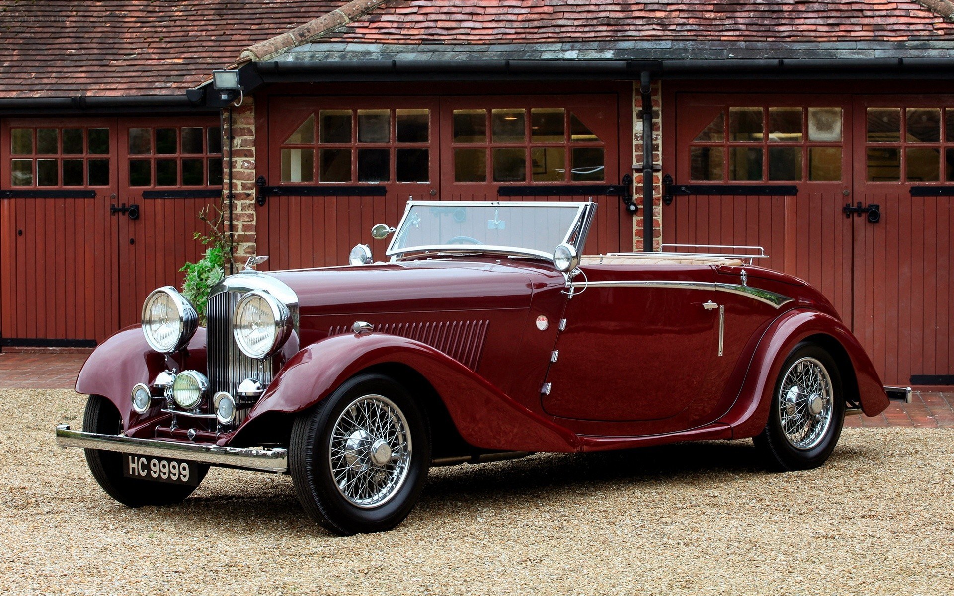 Classic maroon convertible car