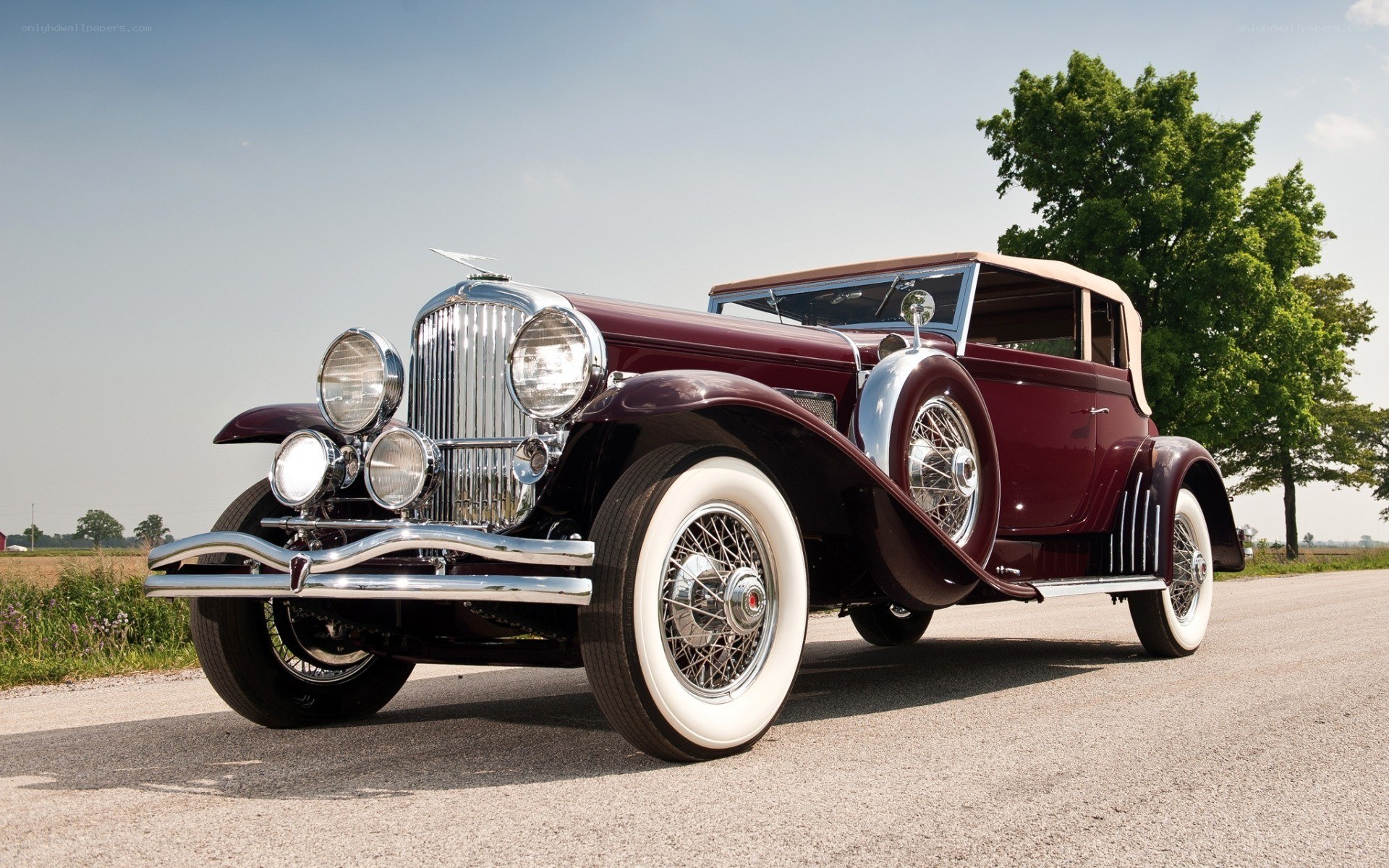Classic maroon convertible car