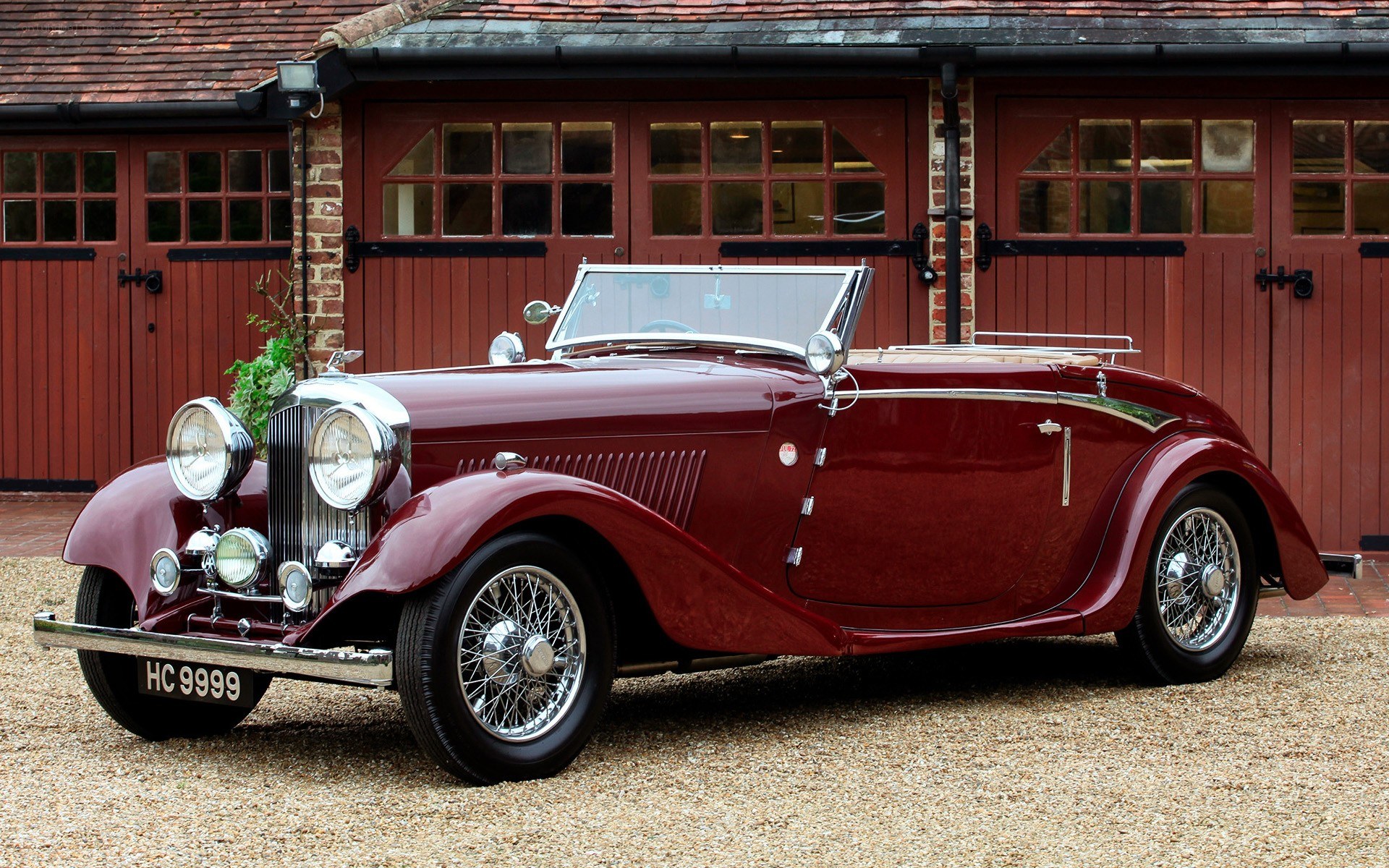 Classic maroon convertible car