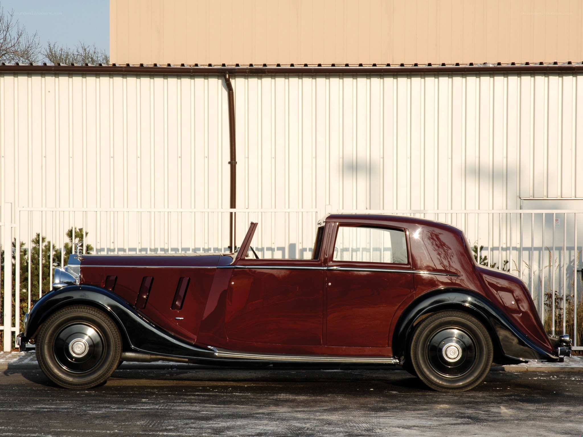Classic maroon convertible car