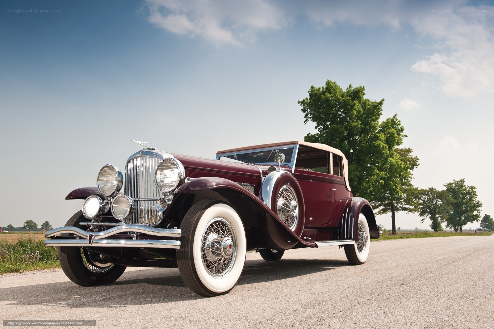Classic maroon convertible car