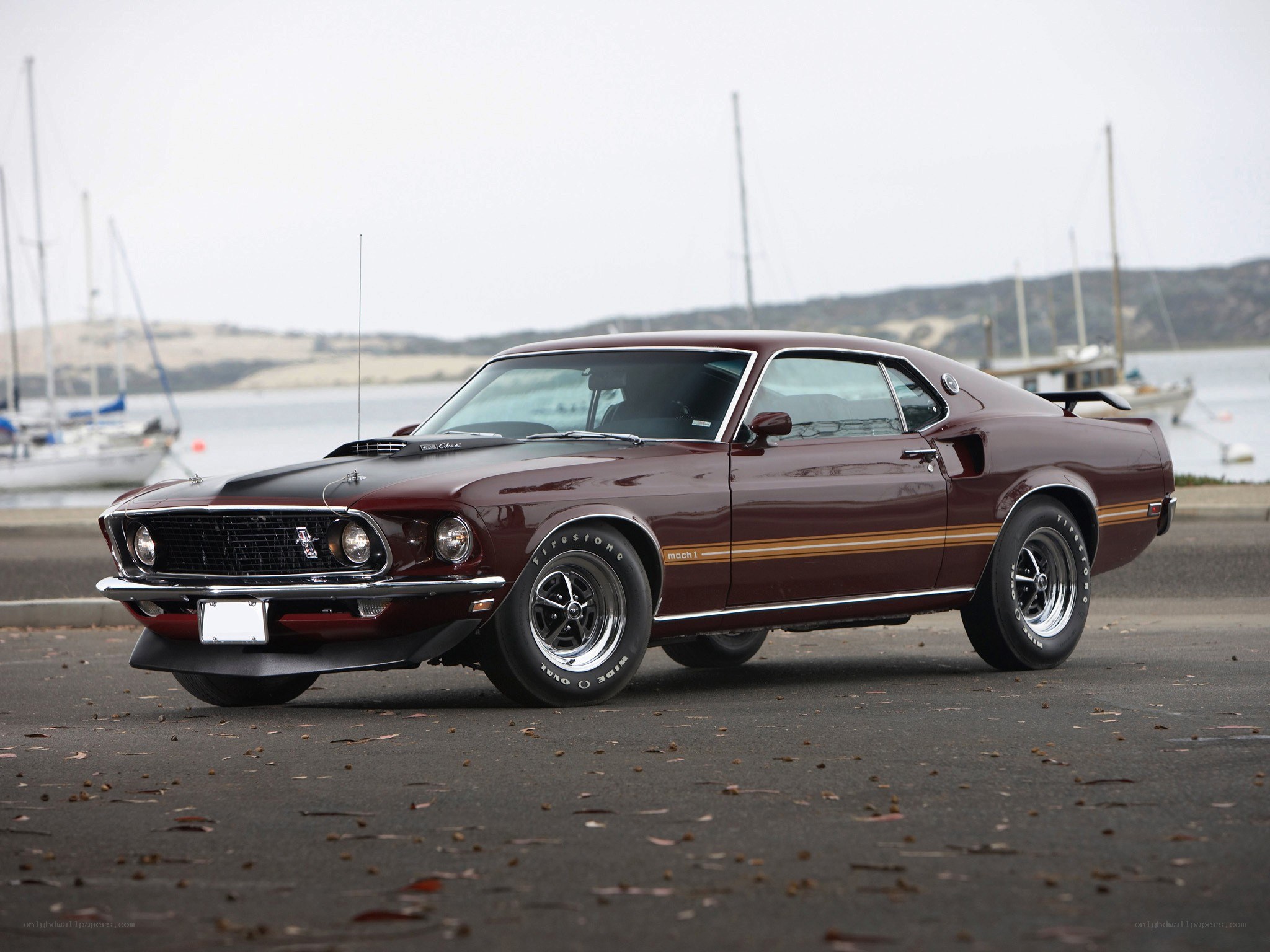 Classic maroon muscle car
